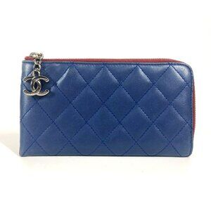 CHANEL Blue Leather Logo Wallet